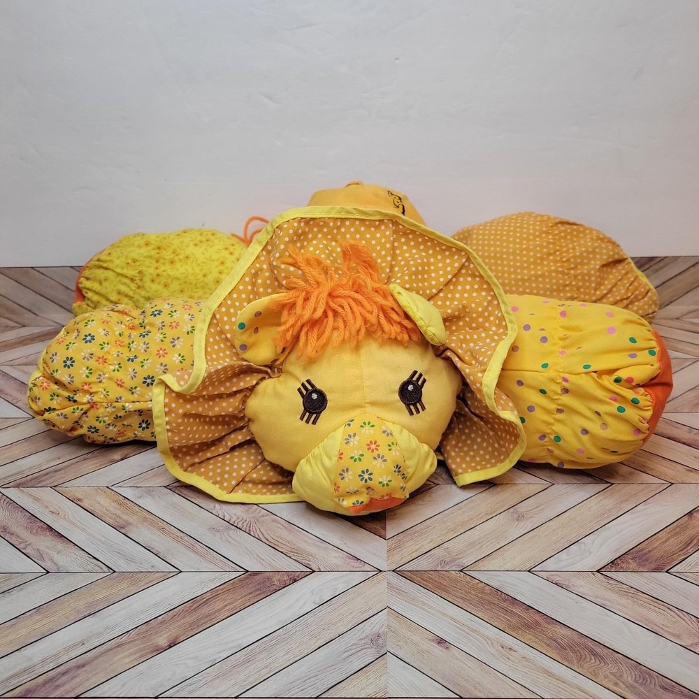 Vintage FLOPPALOTS LION Patchwork Yarn Quilted 1980s Plush Stuffed Animal